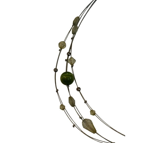 Green Cat's Eye Beaded Multi-Strand Necklace 15 - 17 inches Long - Picture 3 of 8